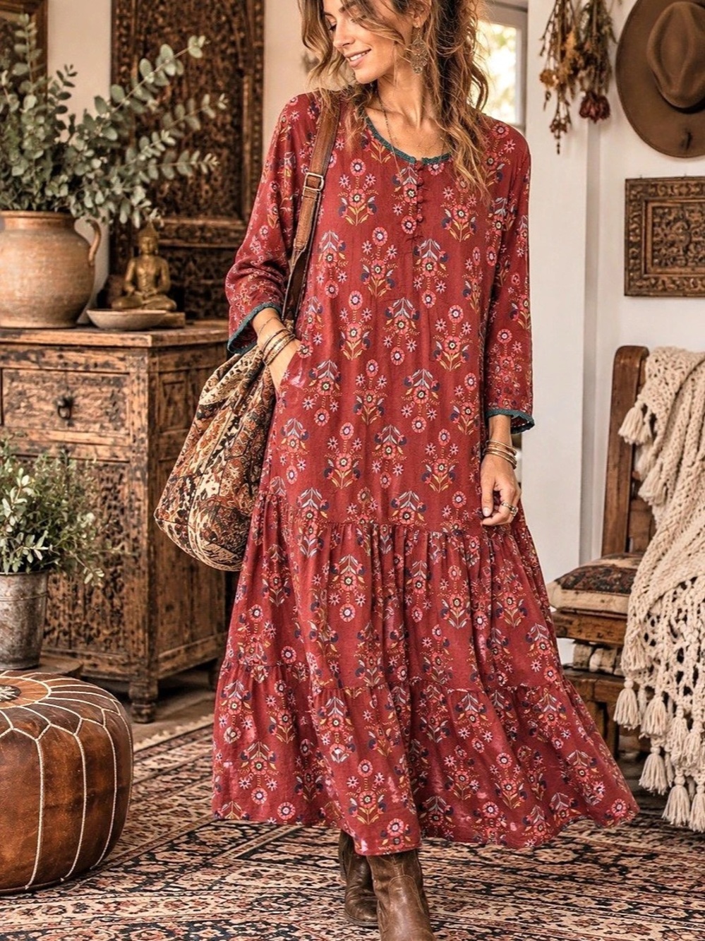 Gudrun Sjöden Garden Floral Maxi Dress in Red Size Small NWT 100% Cotton